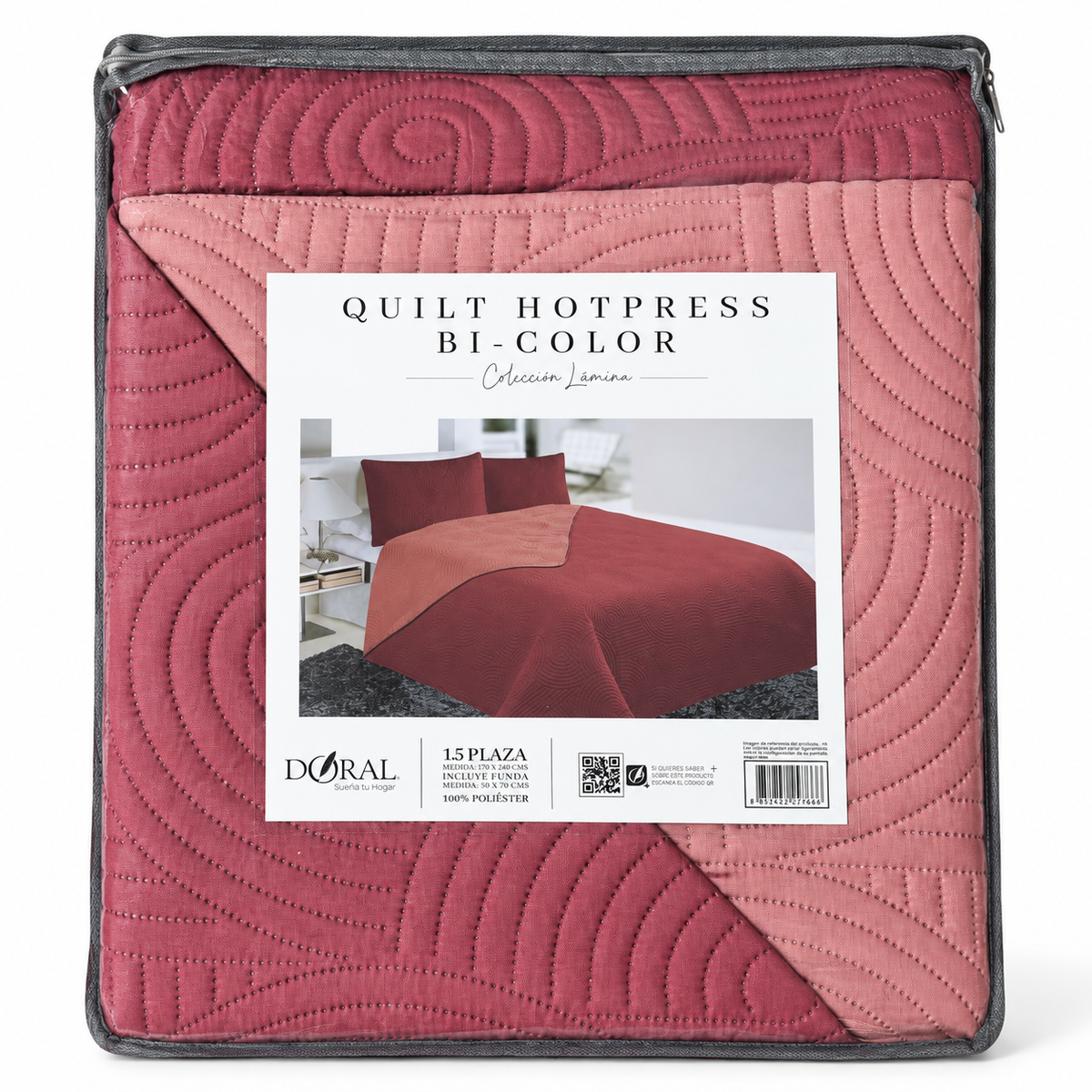Cobertor Quilt Doral Hotpress Bicolor Rosa Viejo 1.5 Plazas