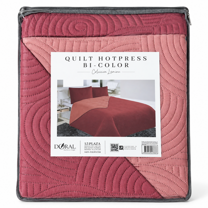 Cobertor Quilt Doral Hotpress Bicolor Rosa Viejo 1.5 Plazas
