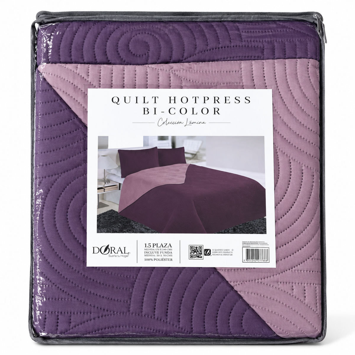 Cobertor Quilt Doral Hotpress Bicolor Morado 1.5 Plazas