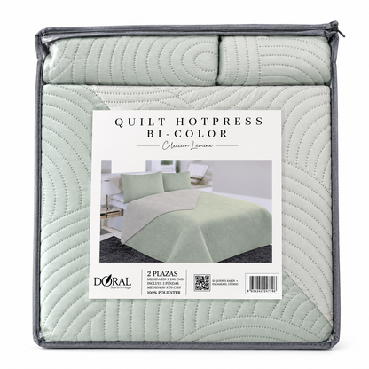 Cobertor Quilt Doral Hotpress Bicolor Verde Agua 2 Plazas