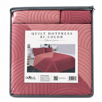 Cobertor Quilt Doral Hotpress Bicolor  Rosa Viejo 2 Plazas