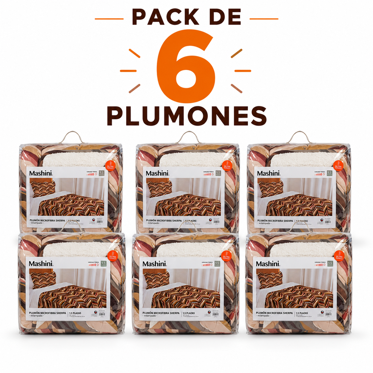 Pack de 6 Plumones Sherpa “desierto” – Mashini 1,5 Plazas (180x240 cm)