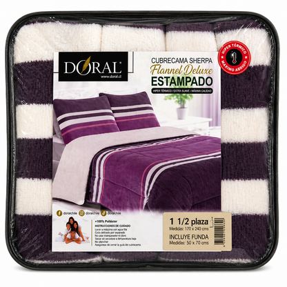Plumón Sherpa Doral modelo Flannel Deluxe Lineal Violeta- 1.5 Plazas (170 x 240 cm))