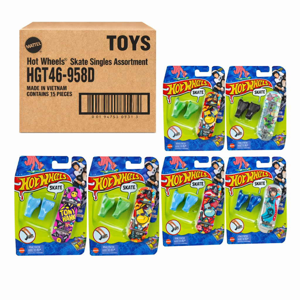 Hot Wheels Skate Singles – Caja Surtida Fingerboards con Zapatillas (15 Piezas)