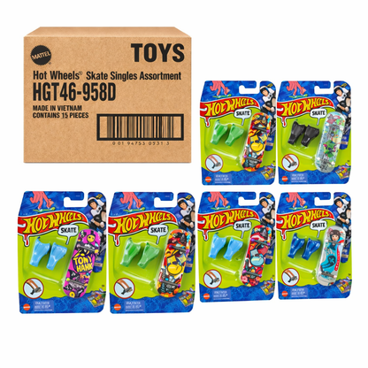 Hot Wheels Skate Singles – Caja Surtida Fingerboards con Zapatillas (15 Piezas)