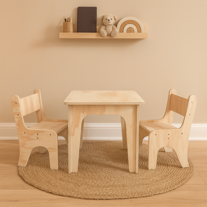 Mesa Montessori de Madera con 2 Sillas para Niños