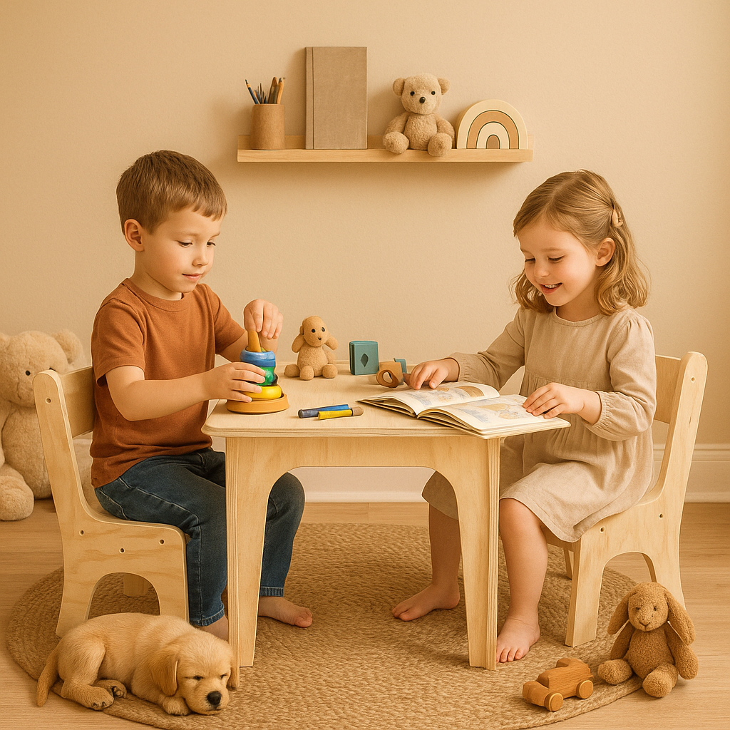 Mesa Montessori de Madera con 2 Sillas para Niños