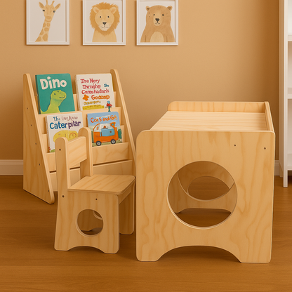 Librero, Silla y Escritorio Montessori para Niños
