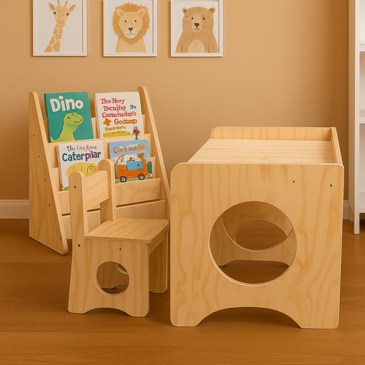 Pack 3 Montessori: Librero + Mesa + Silla