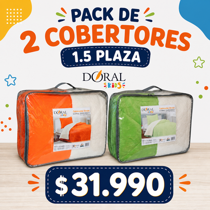 PACK DE 2 CUBRECAMA DORAL SHERPA EMBOSSED KIDS 1.5 PLAZAS UNICOS COLORES