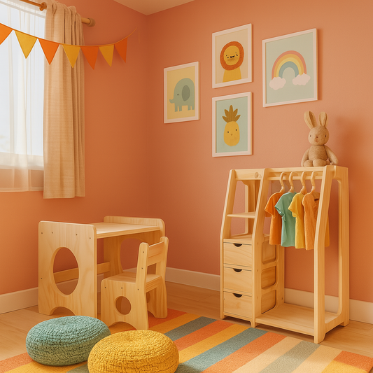 Pack 5 Montessori: Mesa + Silla + Clóset para Niños
