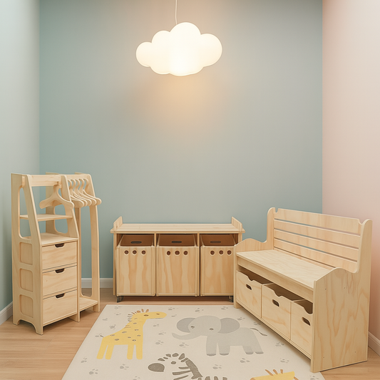 Pack 21 Montessori: Clóset + Organizador + Banco Organizador para Niños