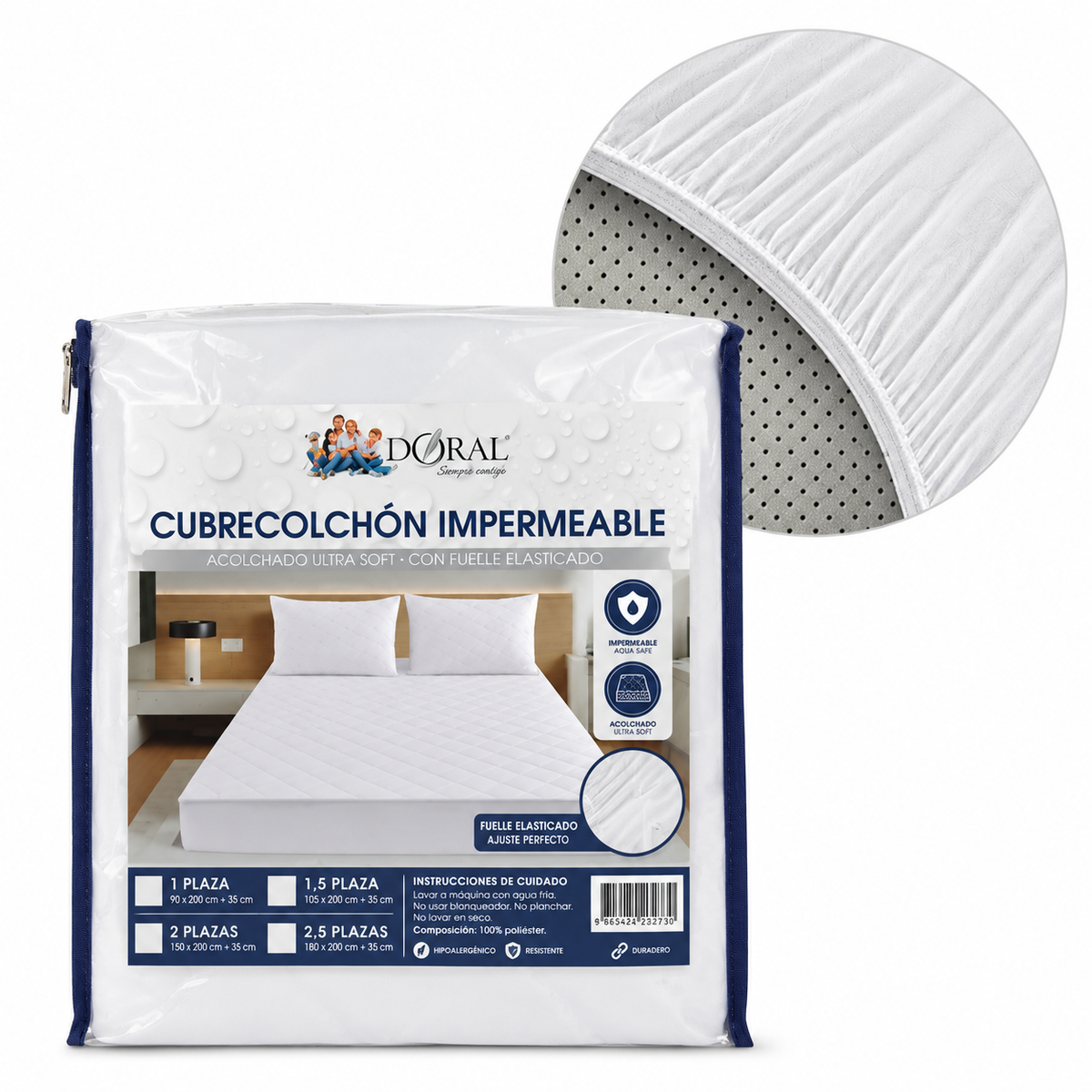 Cubrecolchón Doral Impermeable Acolchado 2,5 Plazas – Blanco