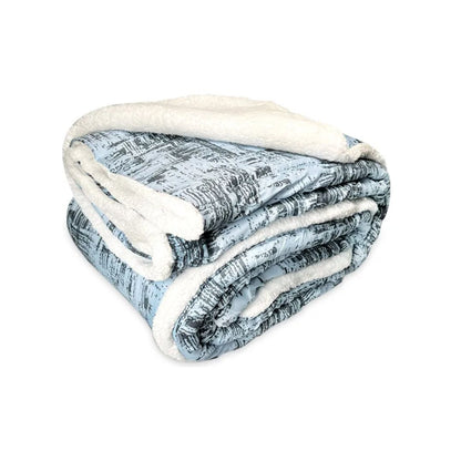 Plumón Sherpa Doral Da Vinci Estampado Abstracto Celeste- 1.5 Plazas (165 x 230 cm)