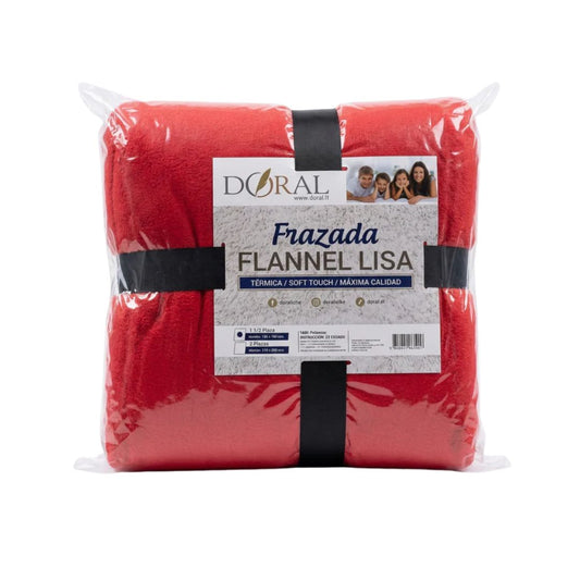 Frazada Flannel Lisa Doral Súper Suave y Térmica 1.5 Plazas  (Rojo)