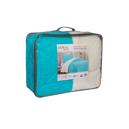 CUBRECAMA DORAL SHERPA EMBOSSED KIDS 1.5 PLAZAS celeste