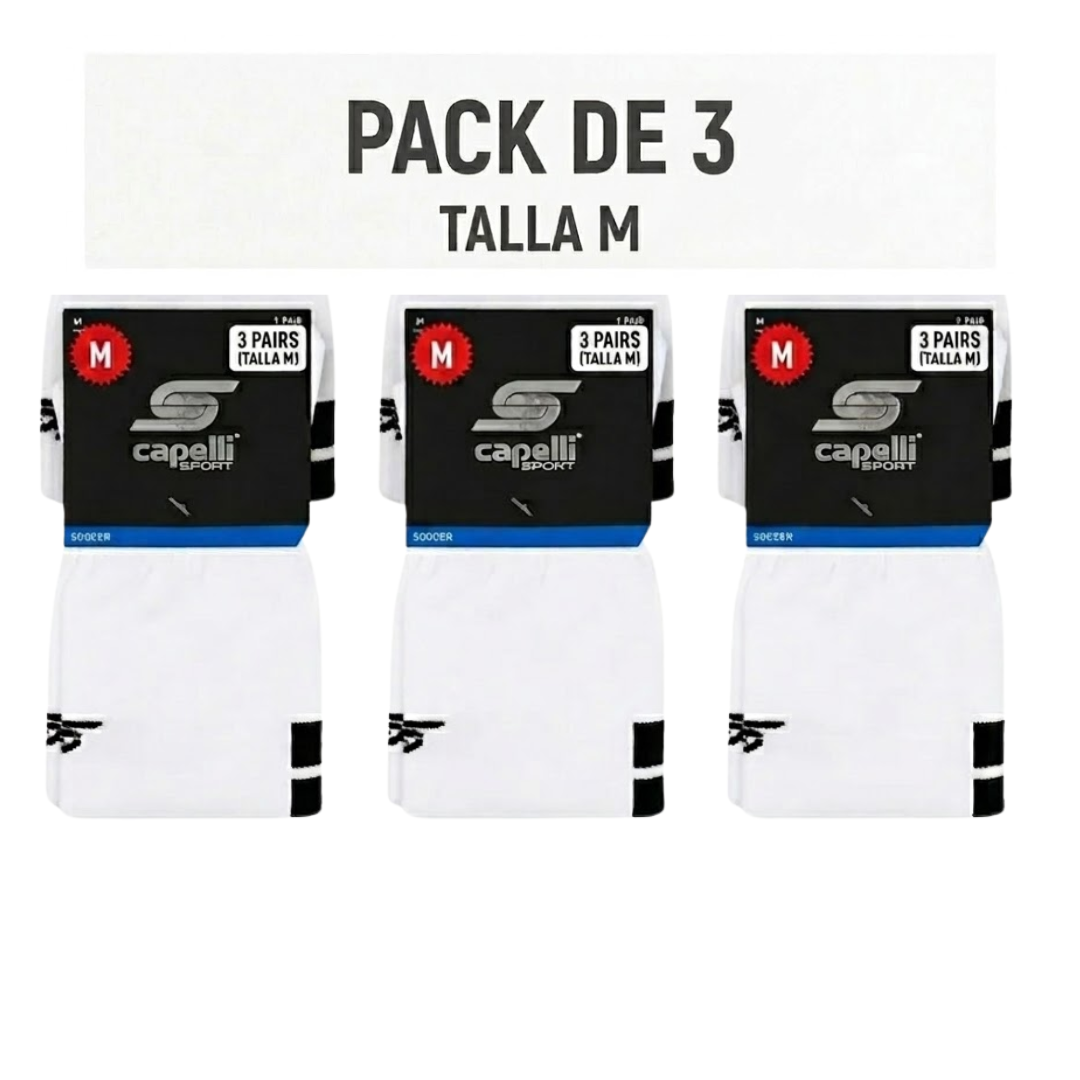 Pack de 3 Medias de Fútbol Capelli Sport Blancas Unisex Talla M