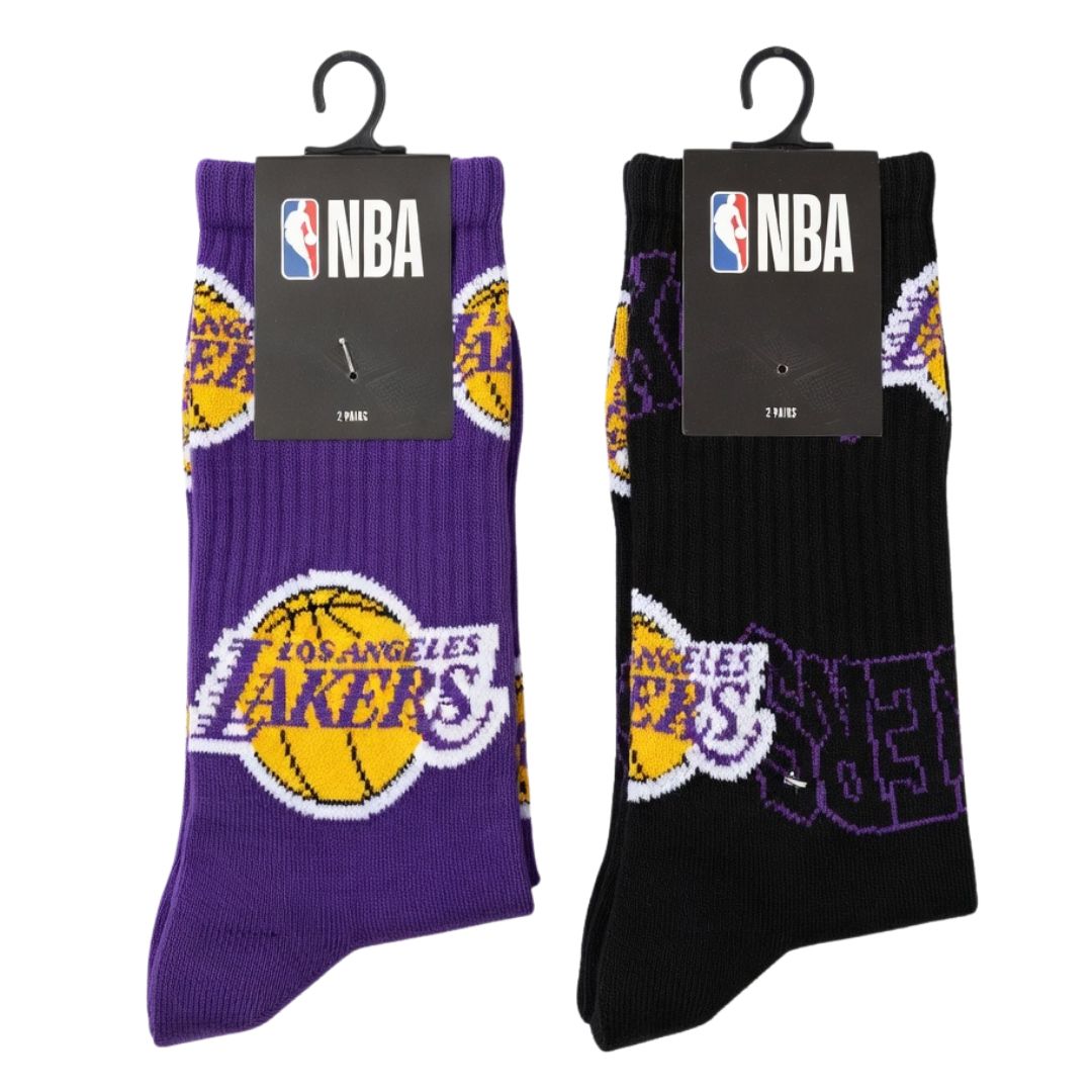 Pack de 2 Pares de Calcetines Largos NBA Los Angeles Lakers Oficiales - Morado y Negro