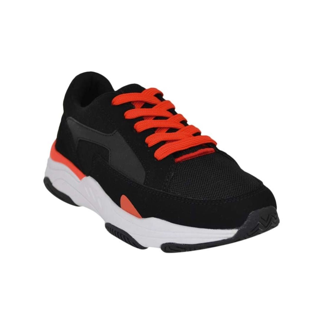 Zapatilla Negra Urbana Spalding Cordones Naranja