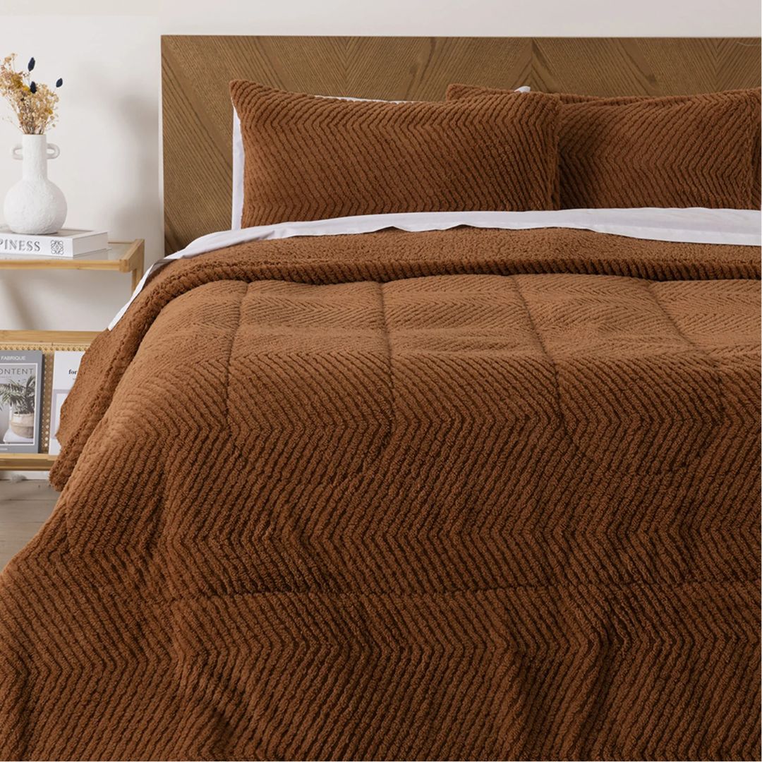 Plumón 2 Plazas Sherpa Jacquard Chevron Café Mashini