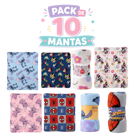 Pack de 10 Mantas Polar Infantiles Surtidas 115x130 cm