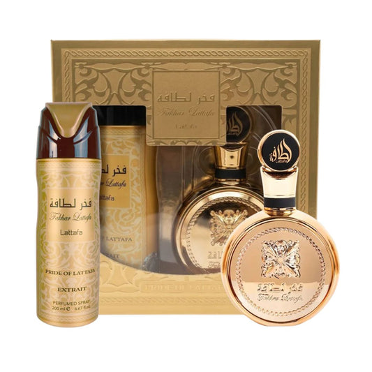 SET PERFUME FAKHAR EXTRAT EDP 100 ML + PERFUME SPRAY 200 ML LATTAFA