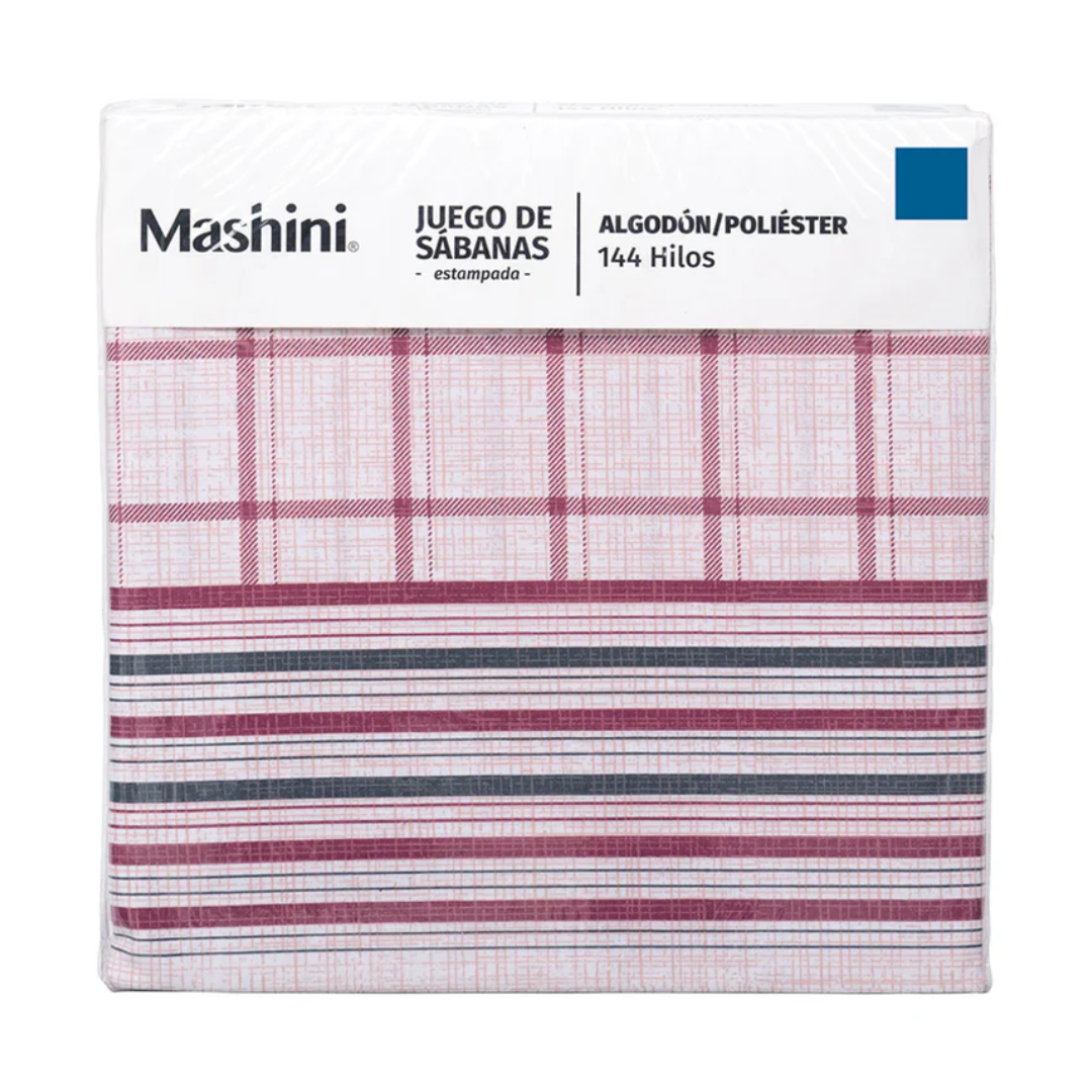 Sábana 2 Plazas 144 Hilos Estampado Tartán Mashini