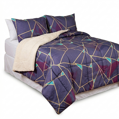 Plumón Sherpa Doral Da Vinci Estampado Azul dorado- 2 Plazas (210 x 230 cm)