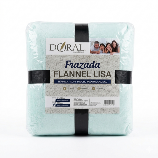 Frazada Flannel Lisa Doral Súper Suave y Térmica 1.5 Plazas  (Color Celeste)