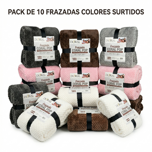 PACK DE 10 Frazada Coral Pop Doral 1.5 Plazas - Térmica y Extra Suave Doral COLORES SURTIDOS