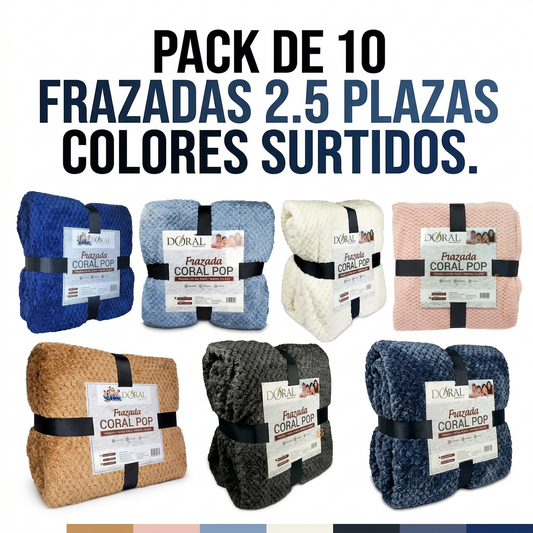 PACK DE Frazada Coral Pop Doral 2.5 Plazas - Térmica y Extra Suave Doral COLORES SURTIDOS