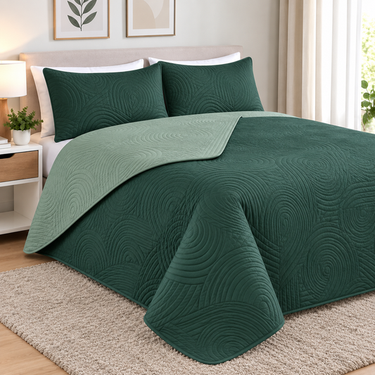 Cobertor Quilt Doral Hotpress Bicolor Verde 1.5 Plazas