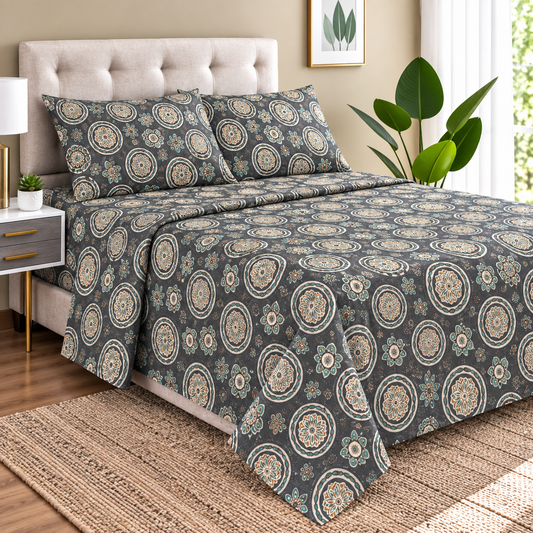 Juego Sábanas 1.5 Plazas Aterciopeladas Composé Microfibra Doral mandala