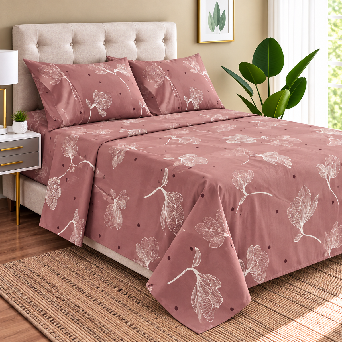 Juego Sábanas 1.5 Plazas Aterciopeladas Composé Microfibra Doral Magnolia Rosa