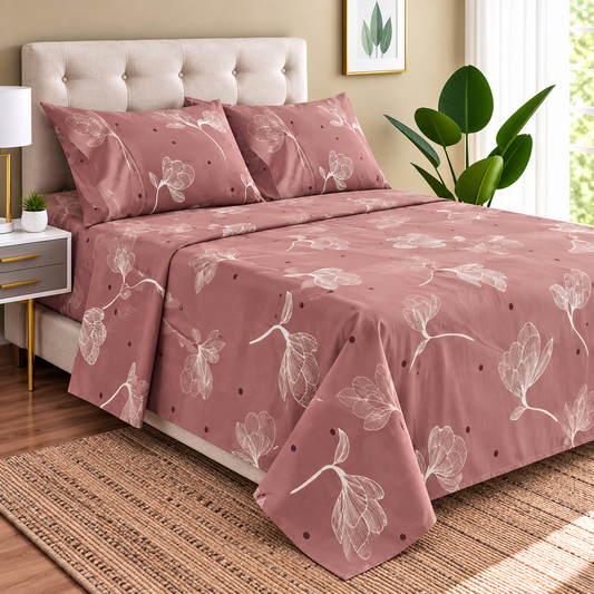 Juego Sábanas 2 Plazas Aterciopeladas Composé Microfibra Doral Magnolia Rosa