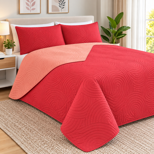 Cobertor Quilt Doral Hotpress Bicolor rojo 2 plazas