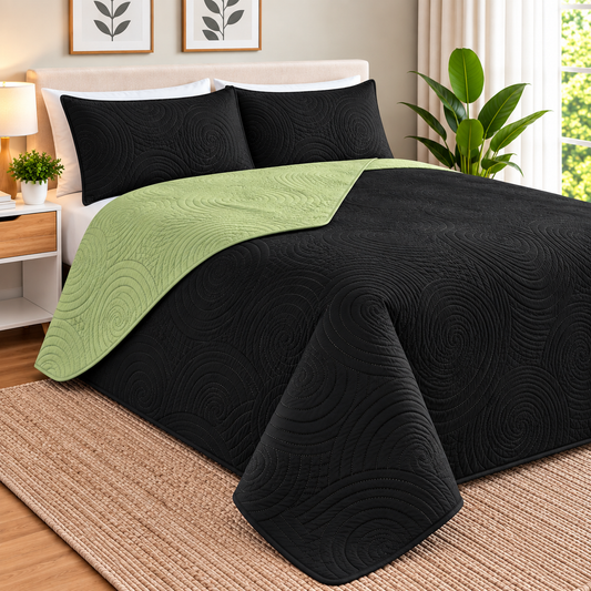 Cobertor Quilt Doral Hotpress Bicolor  verde y  negro 2.5 Plazas