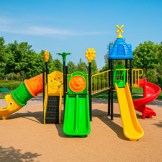 Juego Infantil de Exterior con 4 Toboganes y Túnel Oruga