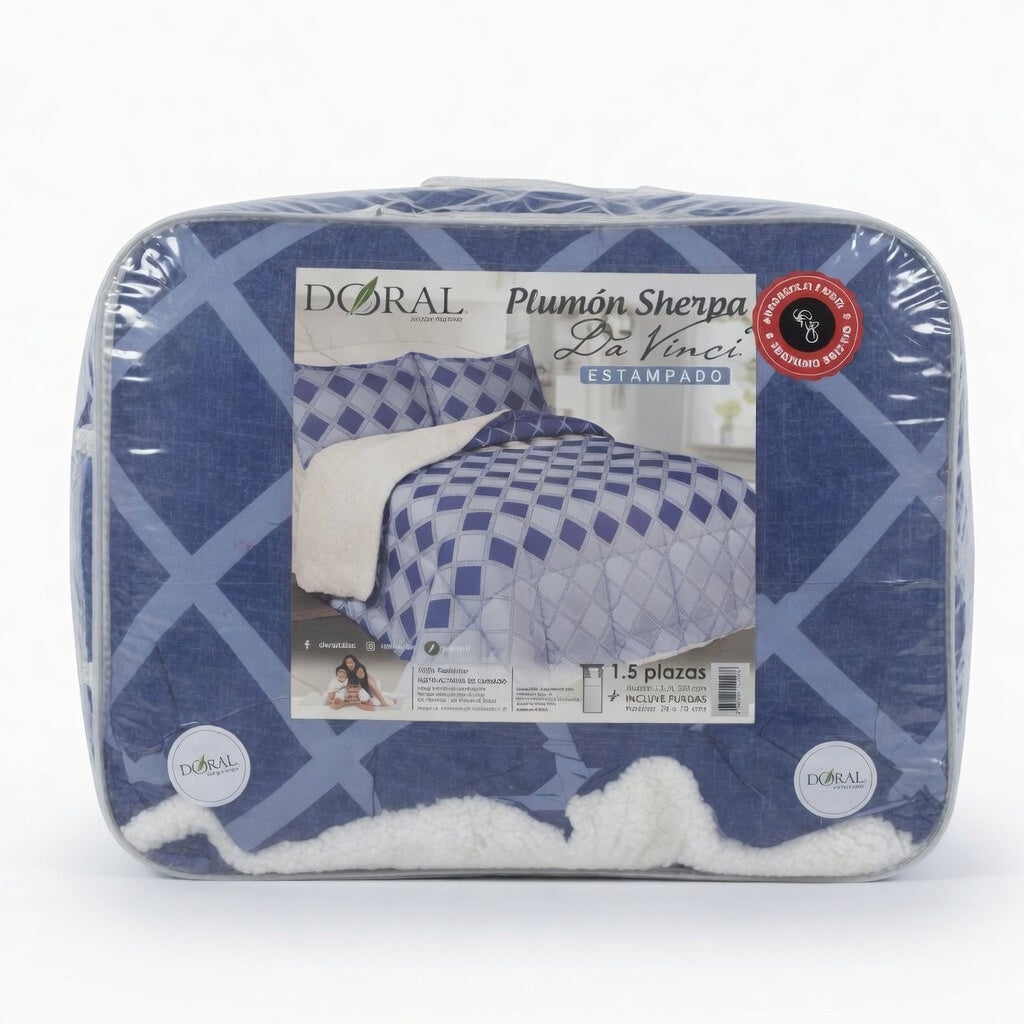 Plumón Sherpa Doral Da Vinci 1.5 plazas Estampado Azul geometrico