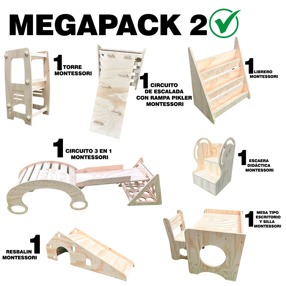 Mega Pack Montessori 2: Torre + Circuito + Resbalín + Escritorio