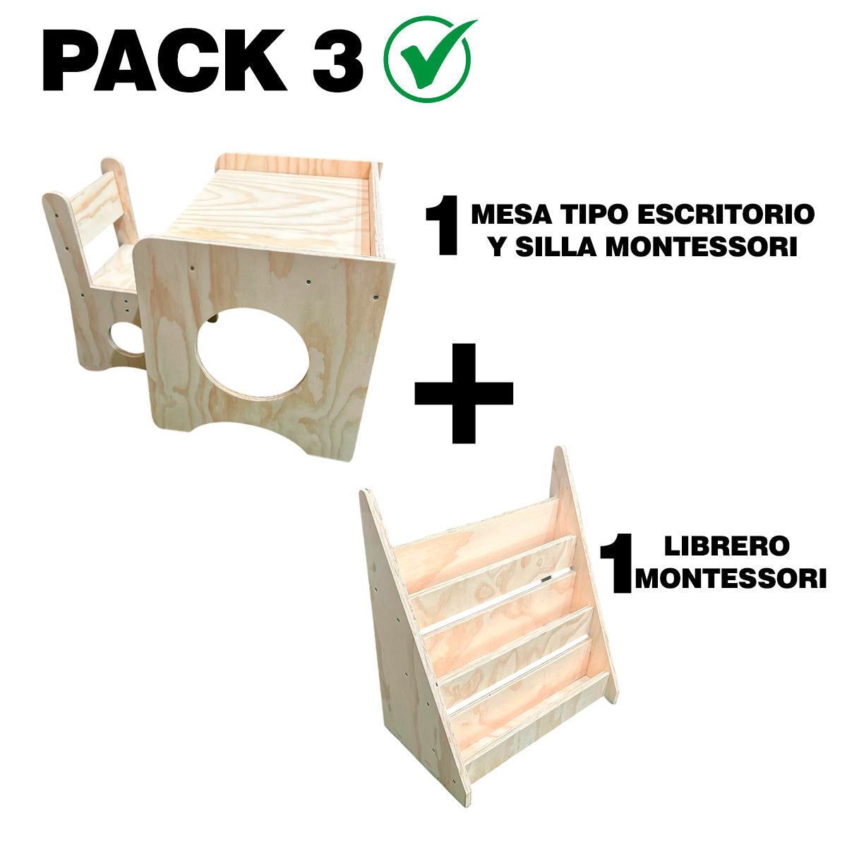 Librero, Silla y Escritorio Montessori para Niños
