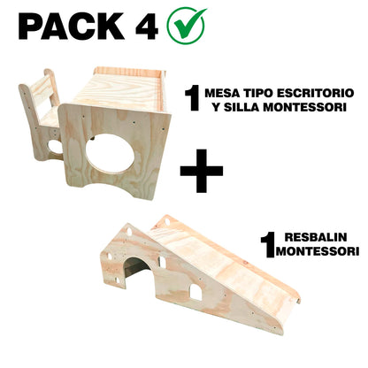 Pack 4 Montessori: Mesa + Silla + Resbalín para Niños