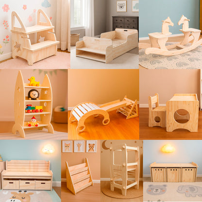 Mega Pack Montessori 1: Cama + Escritorio + Circuito + Organizadores