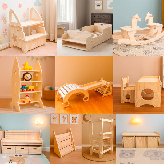 Mega Pack Montessori 1: Cama + Escritorio + Circuito + Organizadores