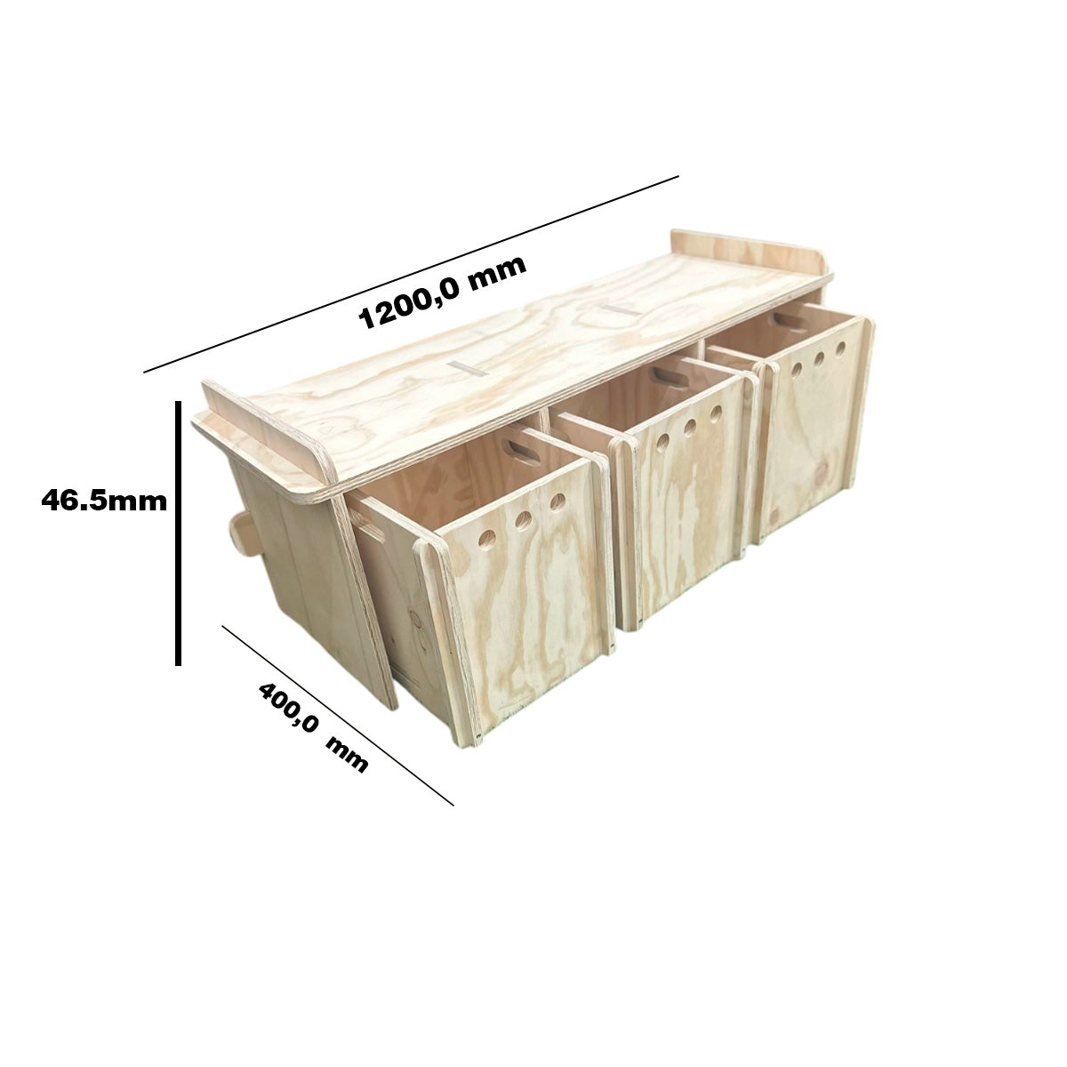 Organizador Montessori de madera con cajones y ruedas, ideal para niños, en color natural.