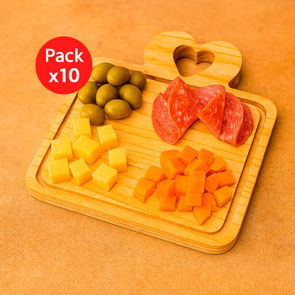 Pack de 10 Tablas de Picoteo Corazón 22x21 cm