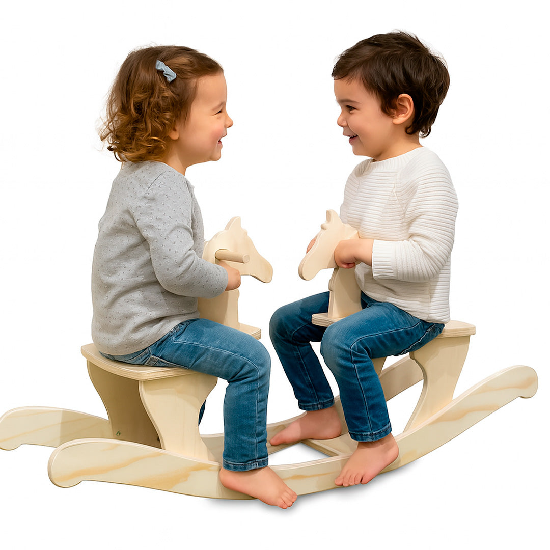 Mecedora Doble de Madera para Niños con Forma de Caballito