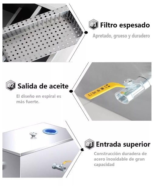 Trampa de Grasa Acero Inoxidable 50x25x25cm