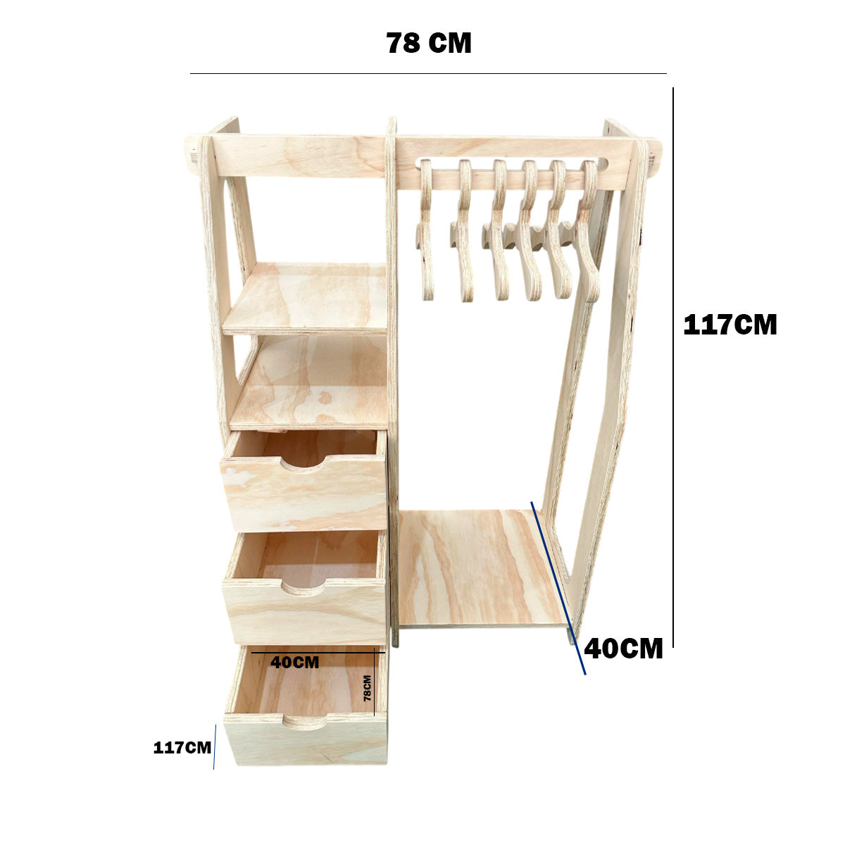 Clóset Montessori de Madera con 6 Colgadores