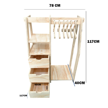 Clóset Montessori de Madera con 6 Colgadores